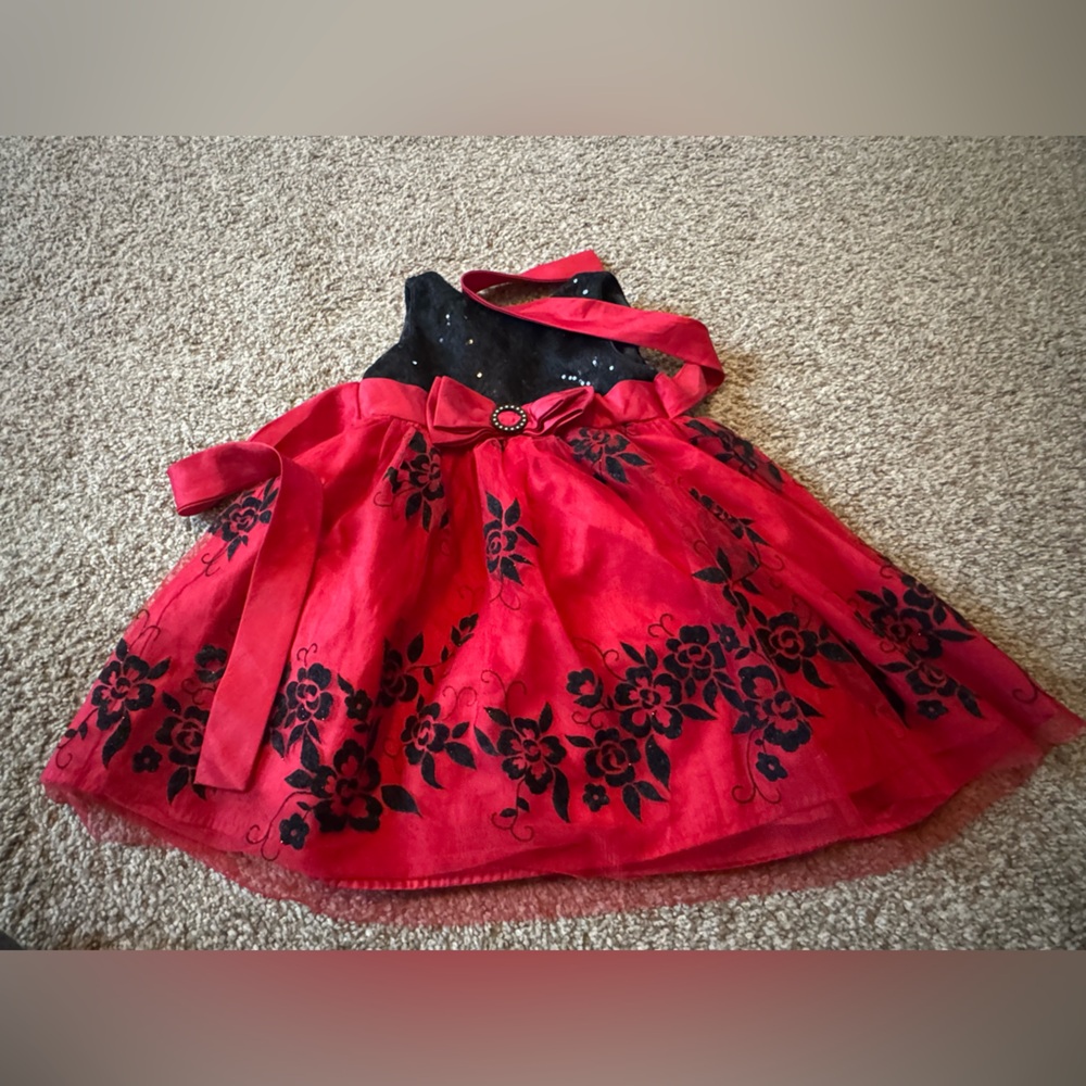 Youngland Red and Black Dress with Bow